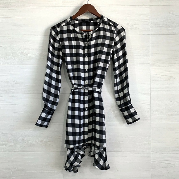 Marisa webb Tops - Marisa Webb 100% Silk Black White Gingham Blouse
